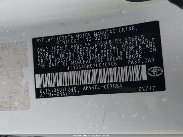 2007 TOYOTA CAMRY HYBRID 4T1BB46K07U010206 Photo 8