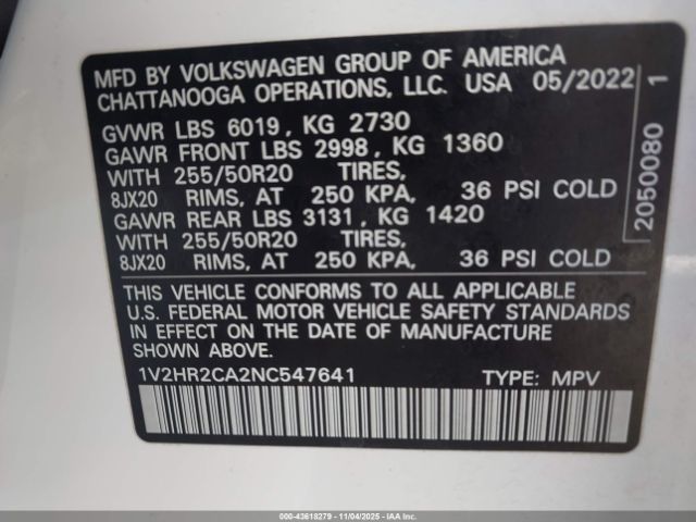 2022 VOLKSWAGEN ATLAS 1V2HR2CA2NC547641 Photo 8
