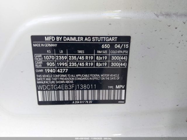 2015 MERCEDES-BENZ GLA 250 WDCTG4EB3FJ138011 Photo 8