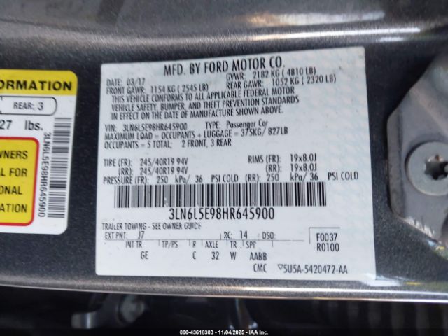 2017 LINCOLN MKZ 3LN6L5E98HR645900 Photo 8