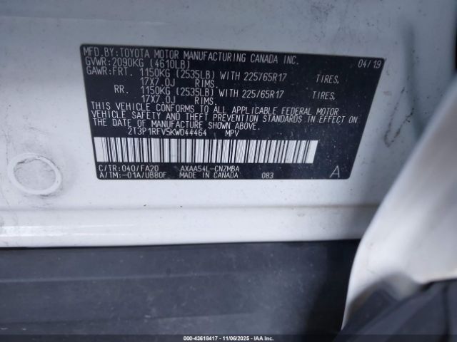 2019 TOYOTA RAV4 2T3P1RFV5KW044464 Photo 8
