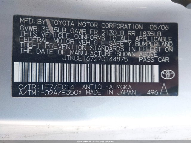 43618483 :رقم المزاد ، JTKDE167270144875 vin ، 2007 Scion Tc مزاد بيع