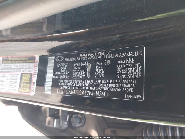 5NMJFCAE2NH142601 Hyundai TUCSON SEL