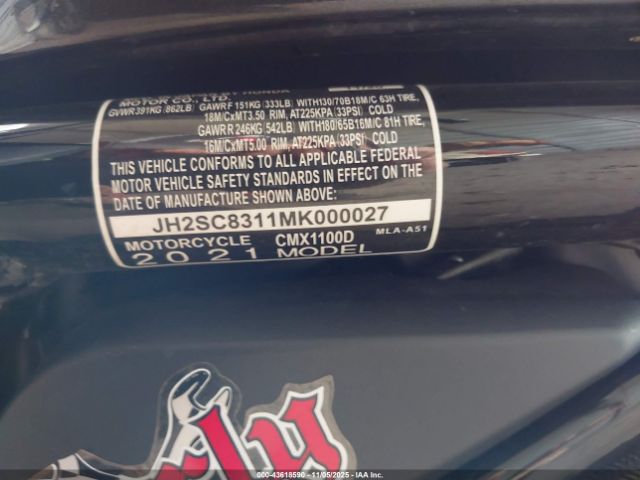 2021 HONDA CMX1100 JH2SC8311MK000027 Photo 9