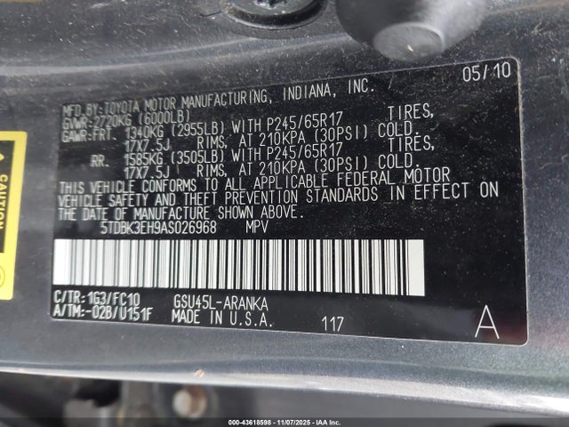 2010 TOYOTA HIGHLANDER 5TDBK3EH9AS026968 Photo 8