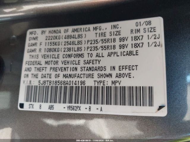 2008 ACURA RDX 5J8TB18568A014196 Photo 8