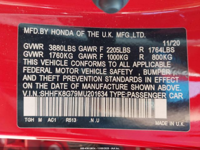 2021 HONDA CIVIC TYPE R SHHFK8G79MU201634 Photo 8