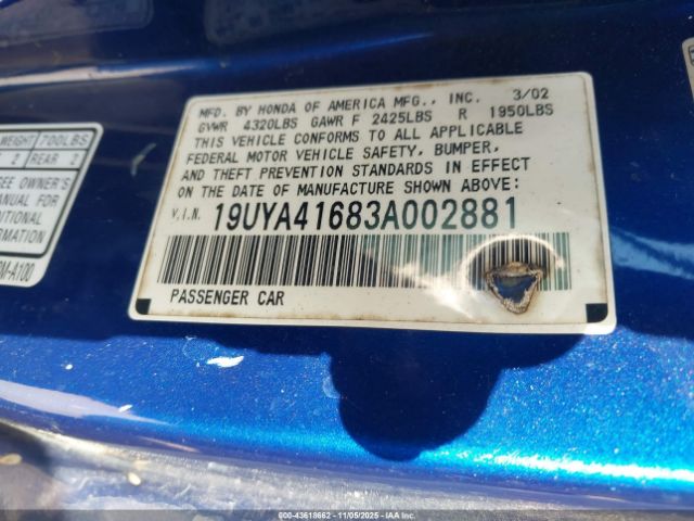 2003 ACURA CL 19UYA41683A002881 Photo 8
