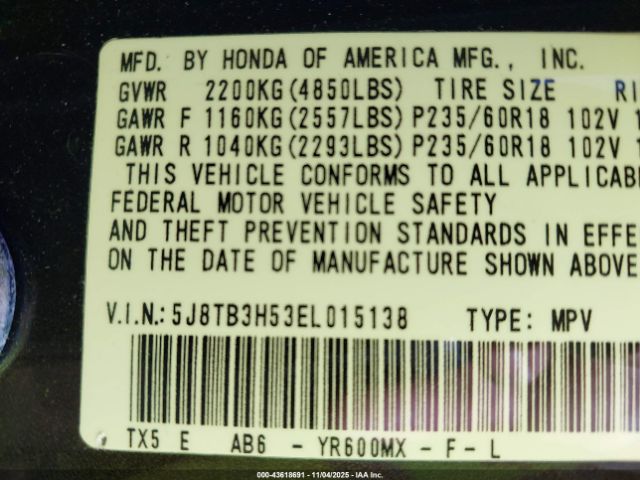 2014 ACURA RDX 5J8TB3H53EL015138 Photo 8