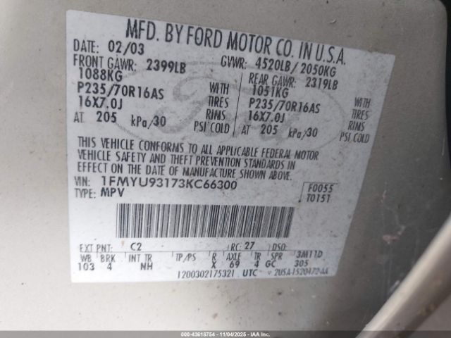 2003 FORD ESCAPE 1FMYU93173KC66300 Photo 8