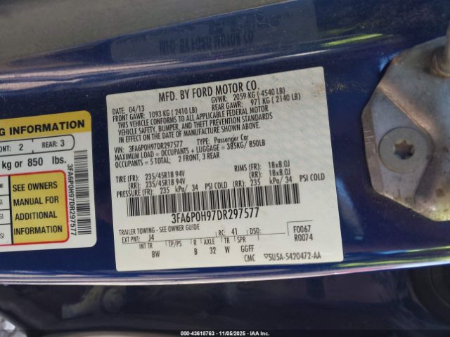 2013 FORD FUSION 3FA6P0H97DR297577 Photo 8