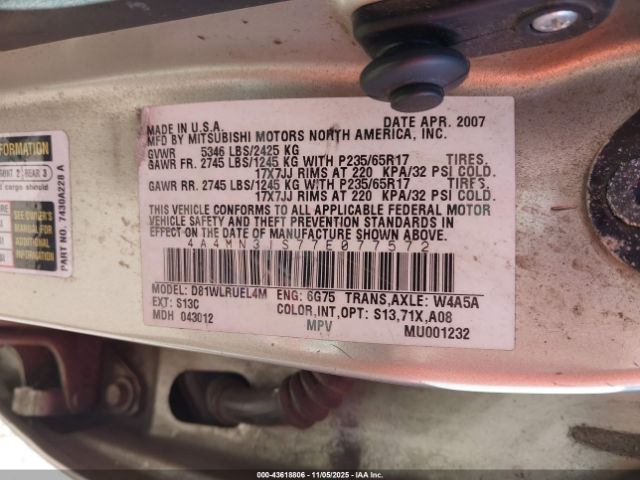 2007 MITSUBISHI ENDEAVOR 4A4MN31S77E077572 Photo 8