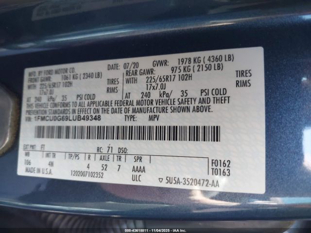 2020 FORD ESCAPE 1FMCU0G69LUB49348 Photo 8