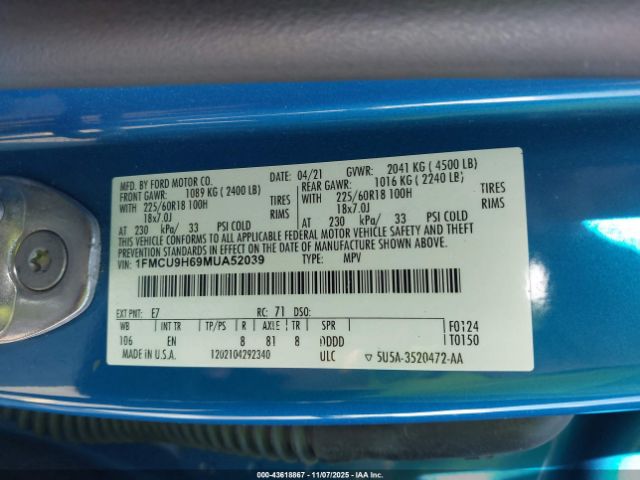 2021 FORD ESCAPE 1FMCU9H69MUA52039 Photo 8