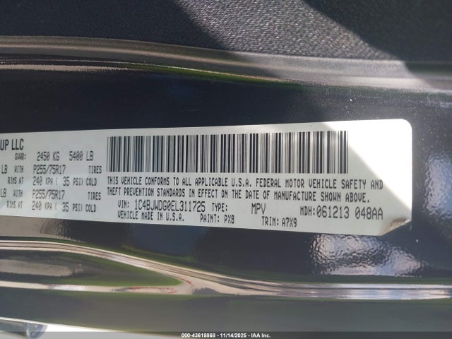 1C4BJWDG0EL311725 Jeep Wrangler Unlimited Sport