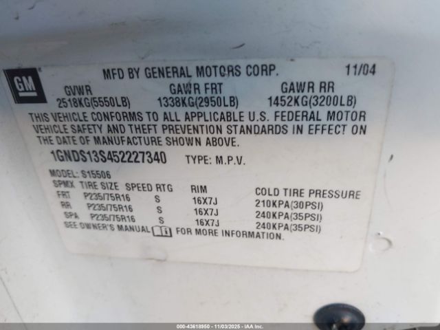 2005 CHEVROLET TRAILBLAZER 1GNDS13S452227340 Photo 8