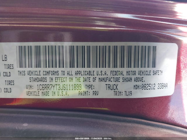 43618959 :رقم المزاد ، 1C6RR7YT3JS111899 vin ، 2018 Ram 1500 Rebel  4x4 5'7 Box مزاد بيع