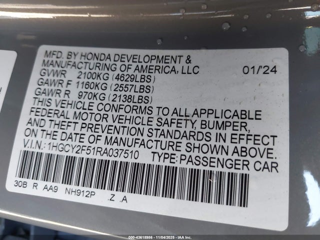 1HGCY2F51RA037510 Honda Accord Hybrid Sport