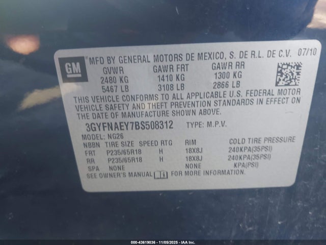 2011 CADILLAC SRX 3GYFNAEY7BS508312 Photo 8