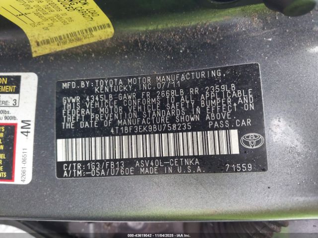 2011 TOYOTA CAMRY 4T1BF3EK9BU758235 Photo 8