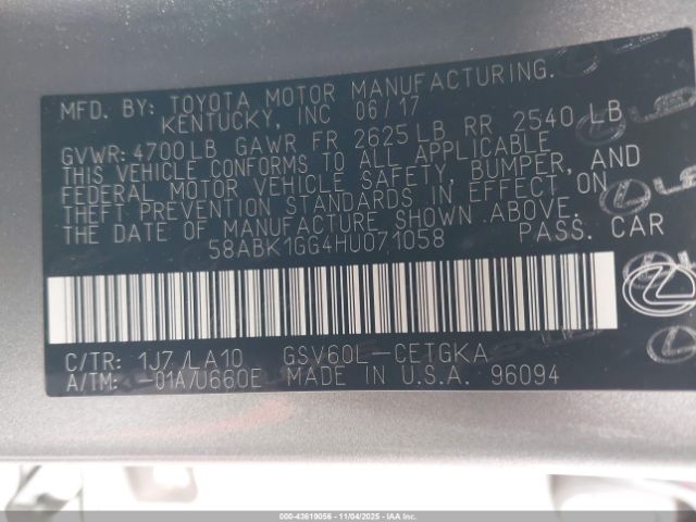 2017 LEXUS ES 350 58ABK1GG4HU071058 Photo 8