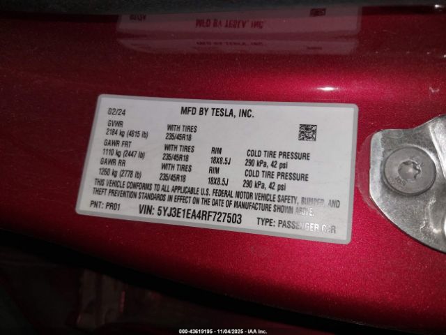 2024 TESLA MODEL 3 5YJ3E1EA4RF727503 Photo 8