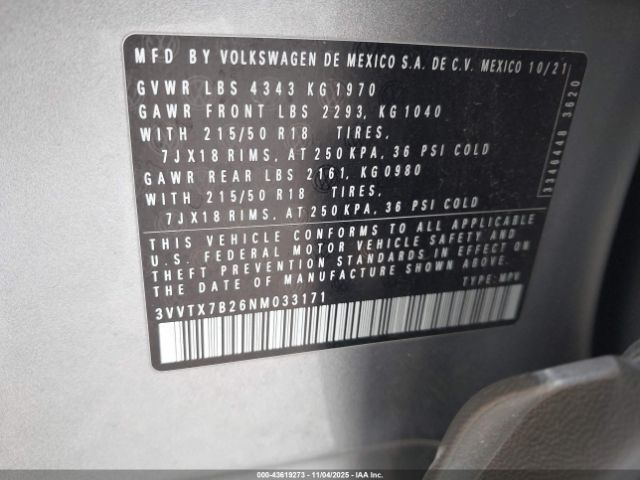 2022 VOLKSWAGEN TAOS 3VVTX7B26NM033171 Photo 8