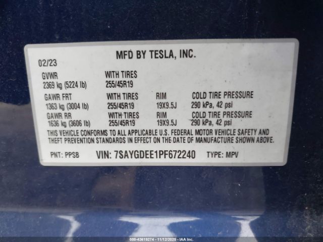2023 TESLA MODEL Y 7SAYGDEE1PF672240 Photo 8