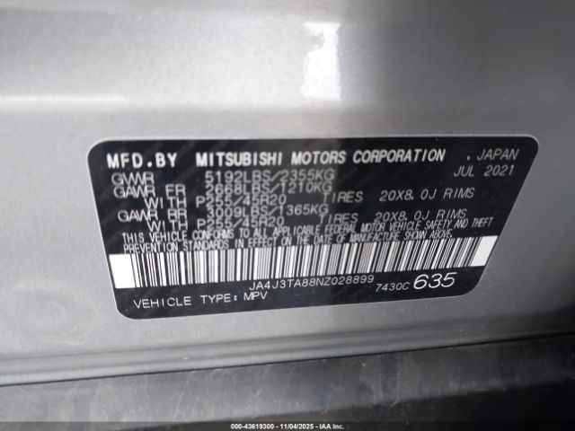 2022 MITSUBISHI OUTLANDER JA4J3TA88NZ028899 Photo 8