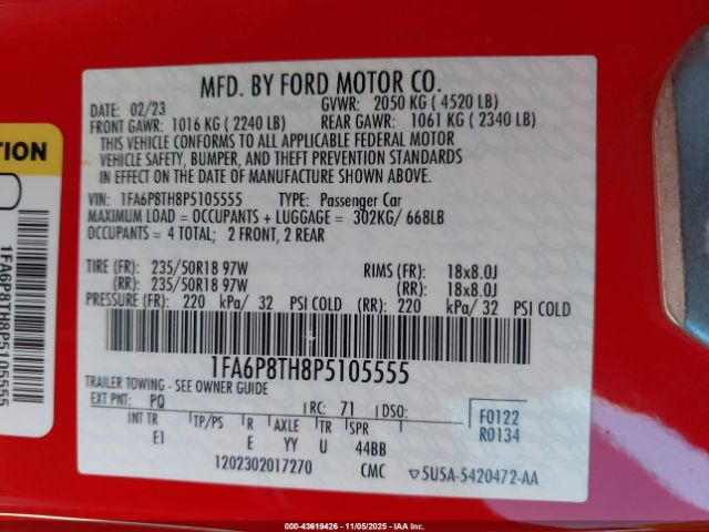 2023 FORD MUSTANG 1FA6P8TH8P5105555 Photo 8