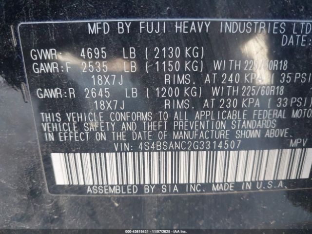 2016 SUBARU OUTBACK 4S4BSANC2G3314507 Photo 8