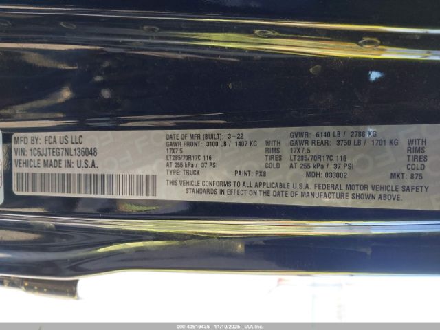 2022 JEEP GLADIATOR 1C6JJTEG7NL136048 Photo 8