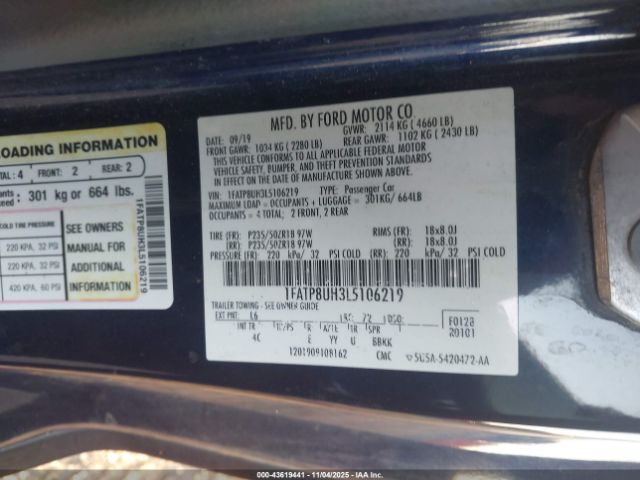 2020 FORD MUSTANG 1FATP8UH3L5106219 Photo 8