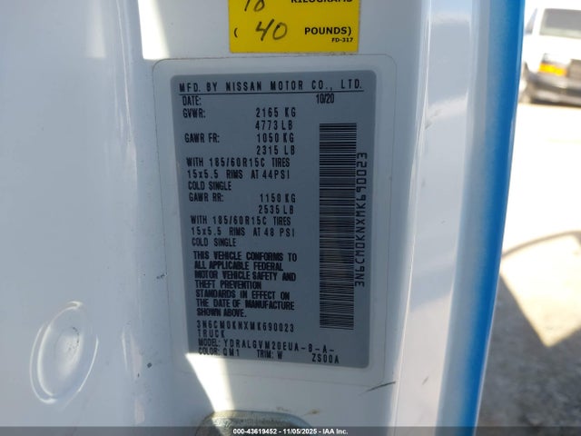 Aukcja sprzedaży 2021 Nissan Nv200  Cargo Sv Xtronic Cvt, vin: 3N6CM0KNXMK690023, numer aukcji: 43619452