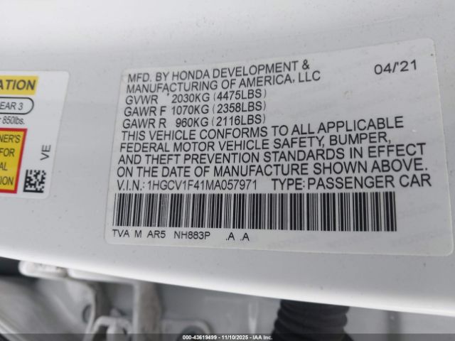 2021 HONDA ACCORD 1HGCV1F41MA057971 Photo 8