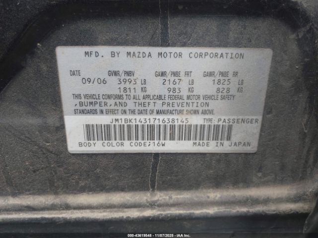 2007 MAZDA MAZDA3 JM1BK143171638145 Photo 8