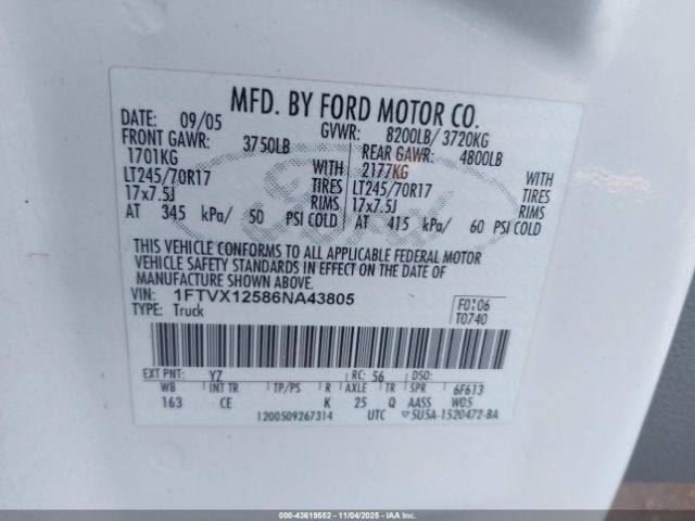 2006 FORD F-150 1FTVX12586NA43805 Photo 8