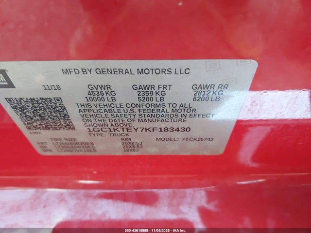 1GC1KTEY7KF183430 Chevrolet Silverado 2500hd Ltz