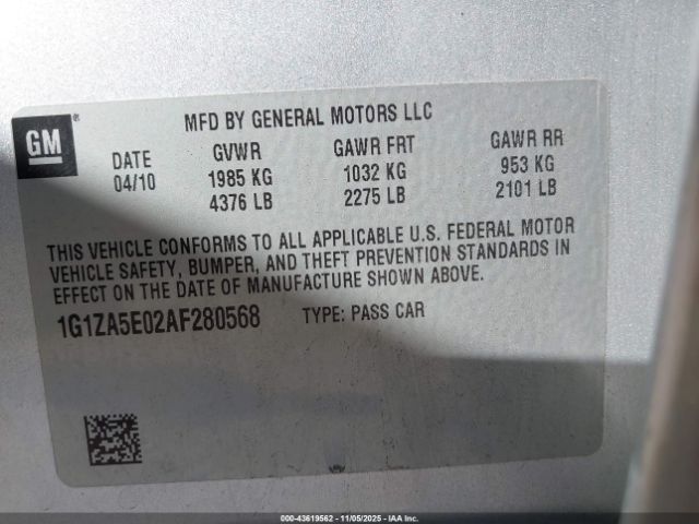 2010 CHEVROLET MALIBU 1G1ZA5E02AF280568 Photo 8