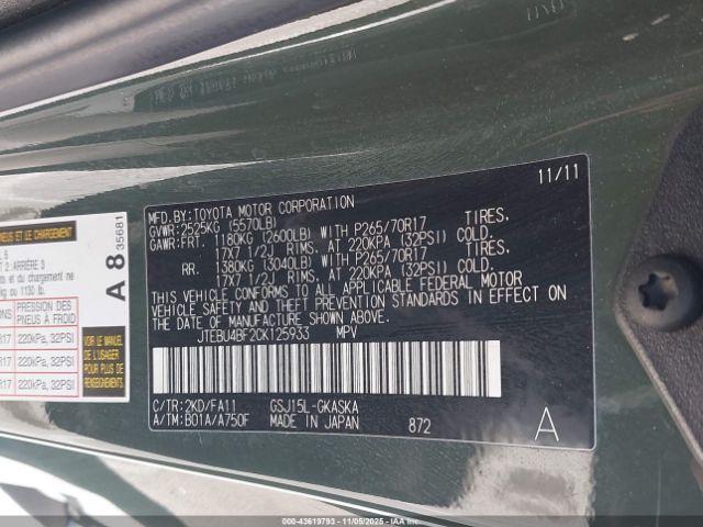 2012 TOYOTA FJ CRUISER JTEBU4BF2CK125933 Photo 8