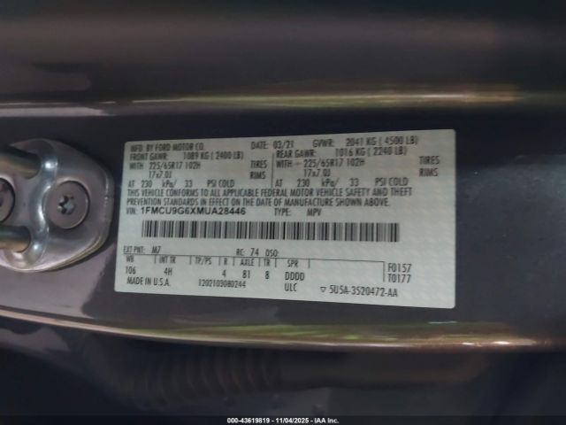 2021 FORD ESCAPE 1FMCU9G6XMUA28446 Photo 8