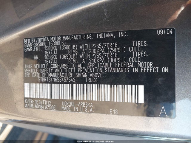 2005 TOYOTA TUNDRA 5TBRT34165S457542 Photo 8