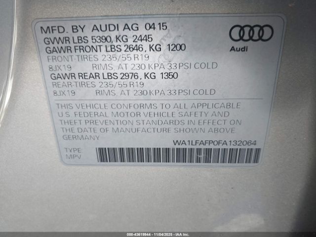 2015 AUDI Q5 WA1LFAFP0FA132064 Photo 8