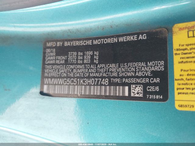 2019 MINI CONVERTIBLE WMWWG5C51K3H07748 Photo 8