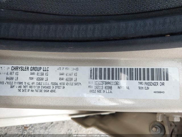 Продаж на аукціоні авто 2010 Chrysler Sebring Limited, vin: 1C3CC5FB0AN111361, номер лоту: 43620047