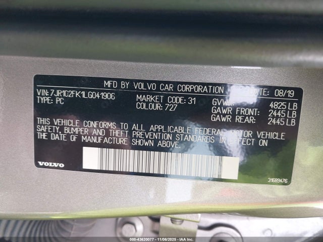 2020 VOLVO S60 7JR102FK1LG041906 Photo 8