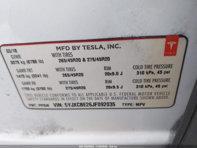2018 TESLA MODEL X 5YJXCBE26JF092035 Photo 8