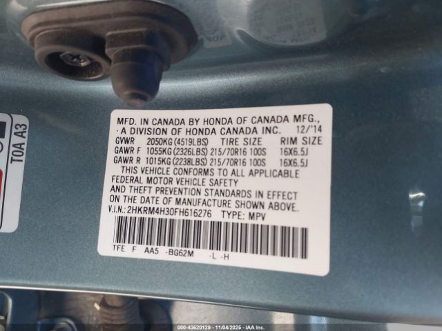 2015 HONDA CR-V 2HKRM4H30FH616276 Photo 8