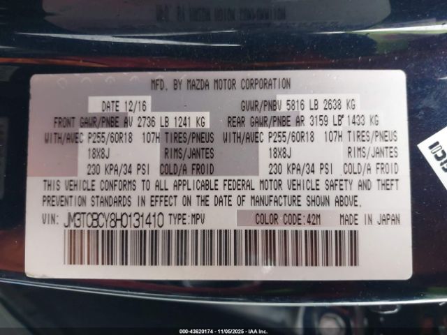 2017 MAZDA CX-9 JM3TCBCY8H0131410 Photo 8