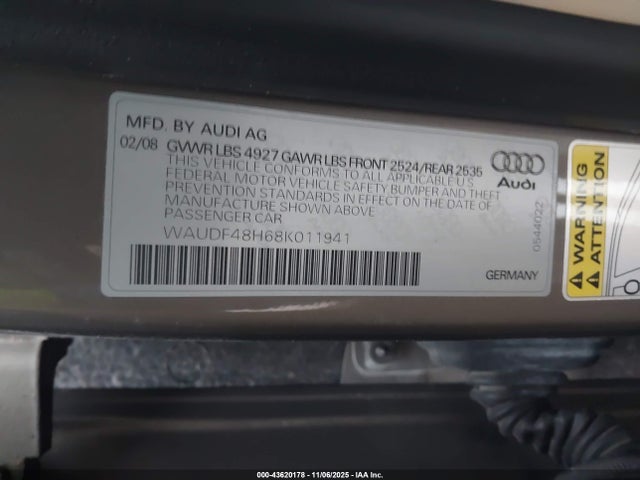 2008 AUDI A4 WAUDF48H68K011941 Photo 8